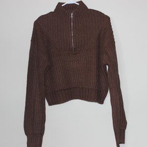 Bluenotes Women's Cropped Knit Sweater, Brown